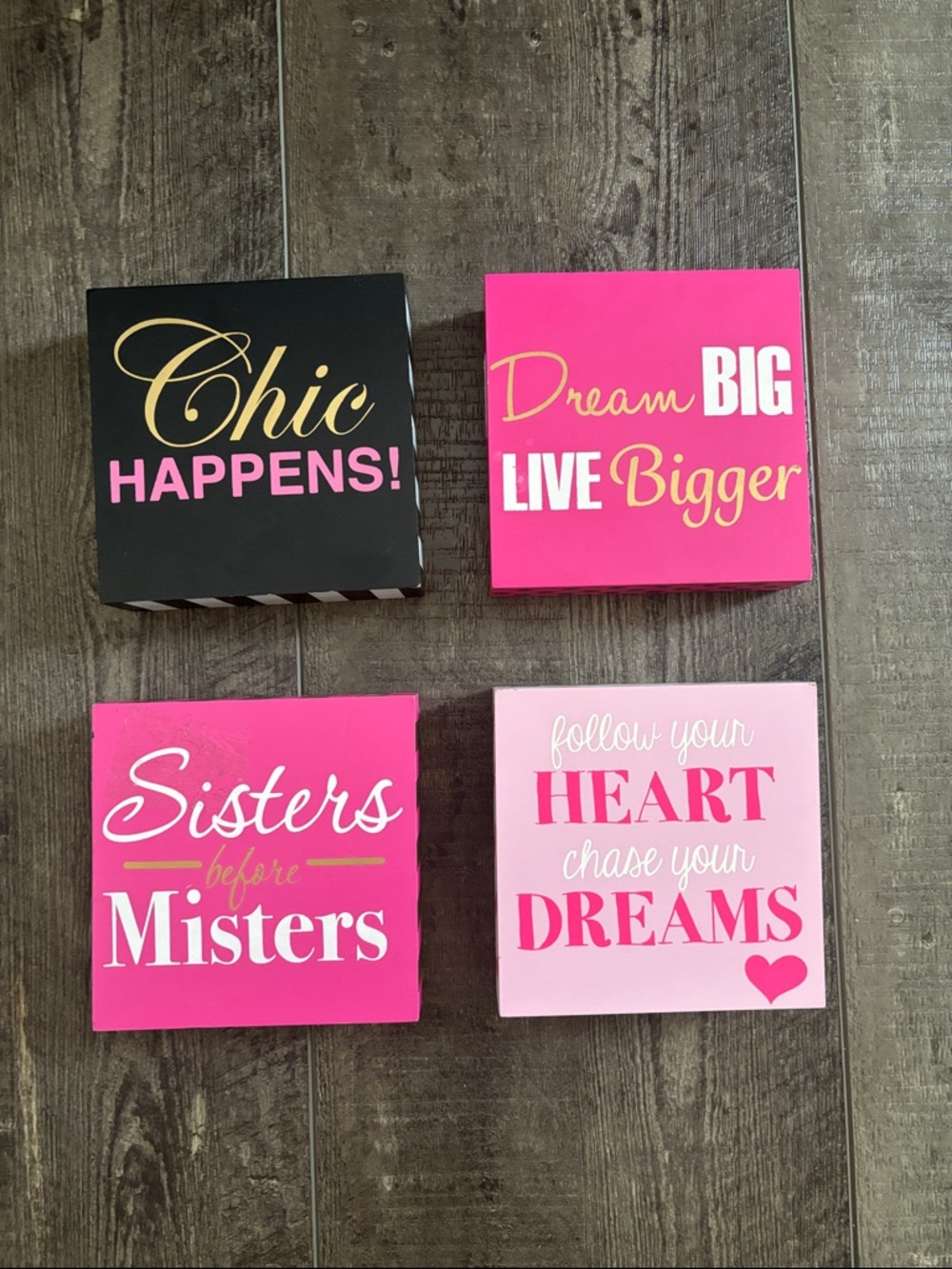 Set of 4 Pink and Black Inspirational Wall Plaques